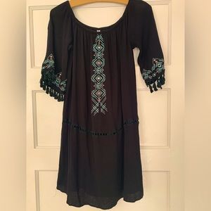 Xhiliration black coverup dress with aqua details, Size L